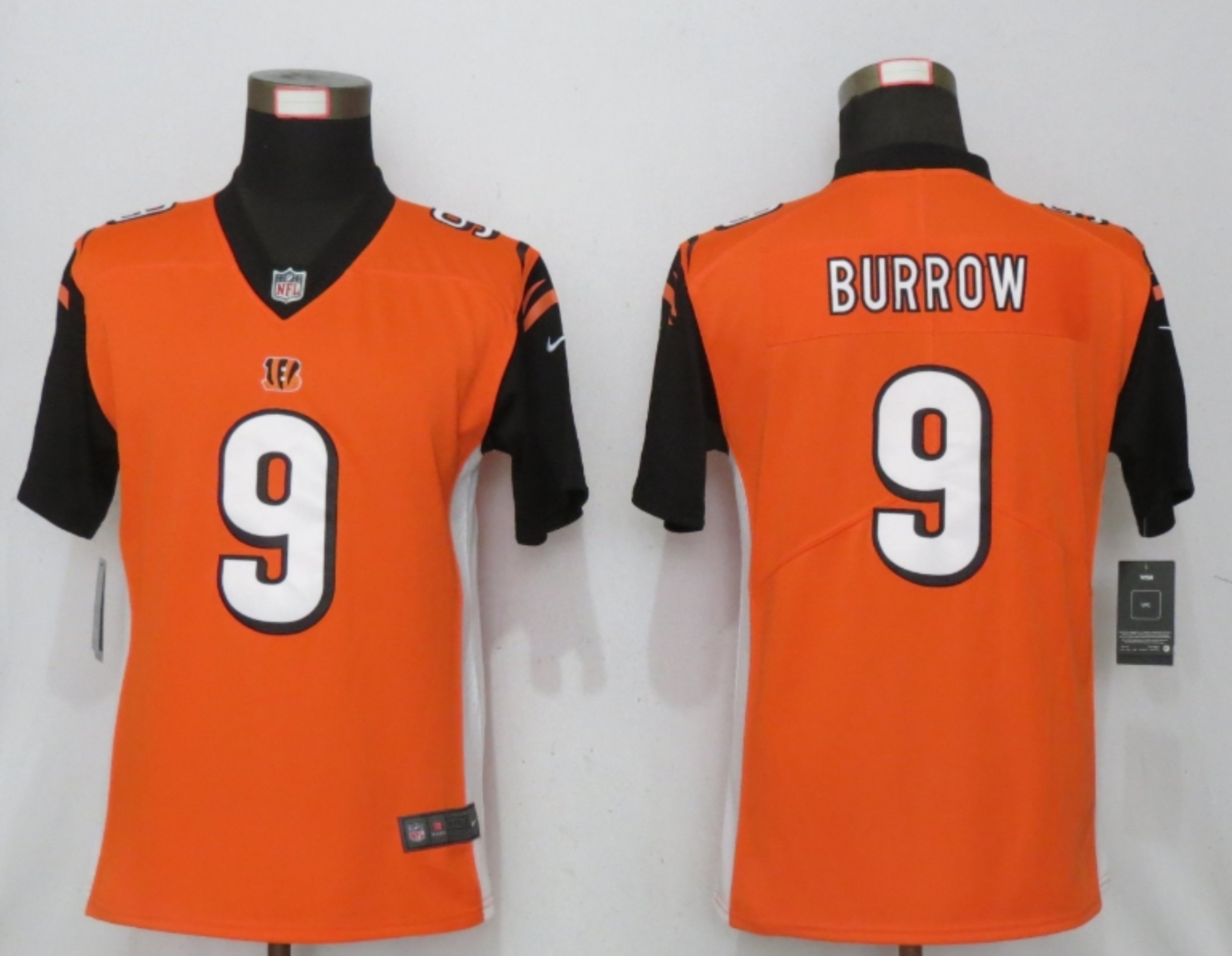 Women New Nike Cincinnati Bengals #9 Burrow Nike Orange NFL 100 Alternate Vapor Elite Playe->cincinnati bengals->NFL Jersey